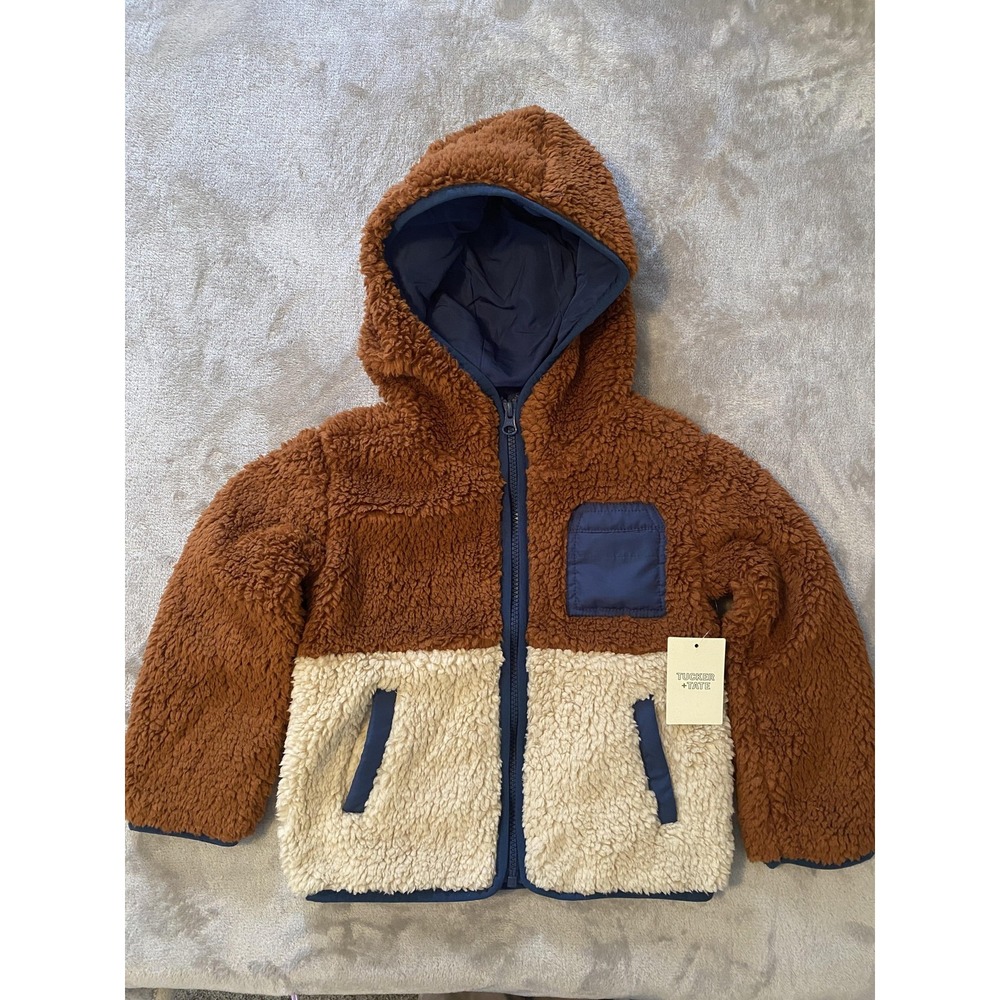 Tucker + Tate Sherpa Fleece Jacket Toddler 4 Brown Beige Hooded‎ Zip Nordstrom